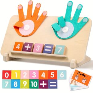 Recycled Wood Arithmetic Learning Board for Kids Ages 3+ – Montessori-Inspired Math Toy with Number Blocks, Operation Cards & Storage – Natural Wooden Addition & Subtraction Educational Tool