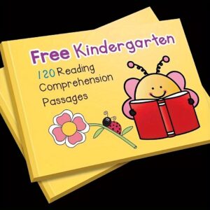 Kindergarten Reading Comprehension Workbook – 120 Educational Passages with Photos & Questions – Literacy Skills Practice Book for Early Readers – Ages 4-6 – Black, White, Yellow Cover