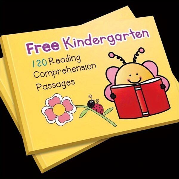 Kindergarten Reading Comprehension Workbook – 120 Educational Passages with Photos & Questions – Literacy Skills Practice Book for Early Readers – Ages 4-6 – Black, White, Yellow Cover