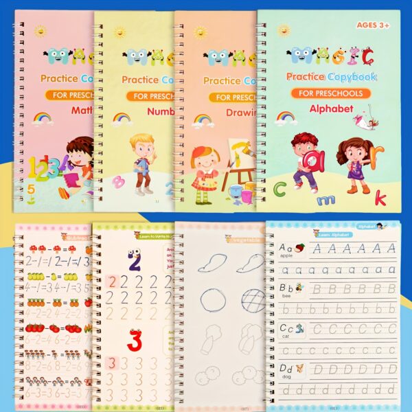 Magic Handwriting Practice Books for Kids – 4-Pack Reusable Calligraphy Copybooks with 3D Grooves – Includes Pen, 8 Refills & Grip – Traceable Alphabet, Numbers, Math & Drawing – Educational Gift for Ages 3-6 - Image 10
