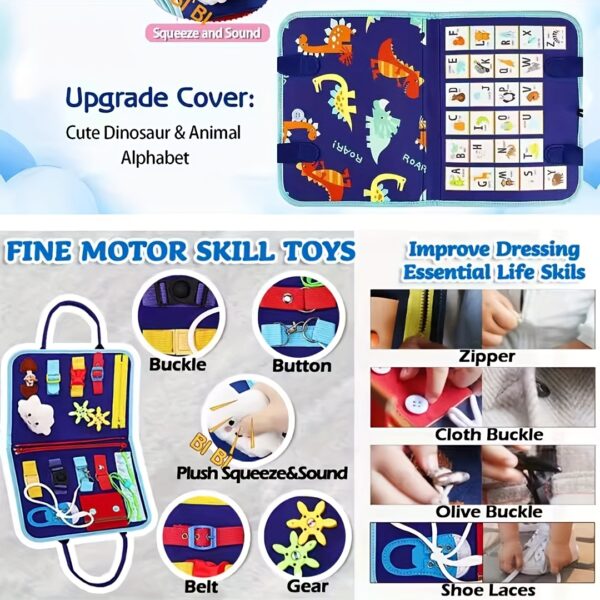 10-Page Blue Busy Board for Toddlers – Sensory Activity Book for Travel, Fine Motor Skill Development – Montessori Felt Toy for Airplane, Car, and On-the-Go Play – Educational, Portable, Child-Safe Design - Image 5