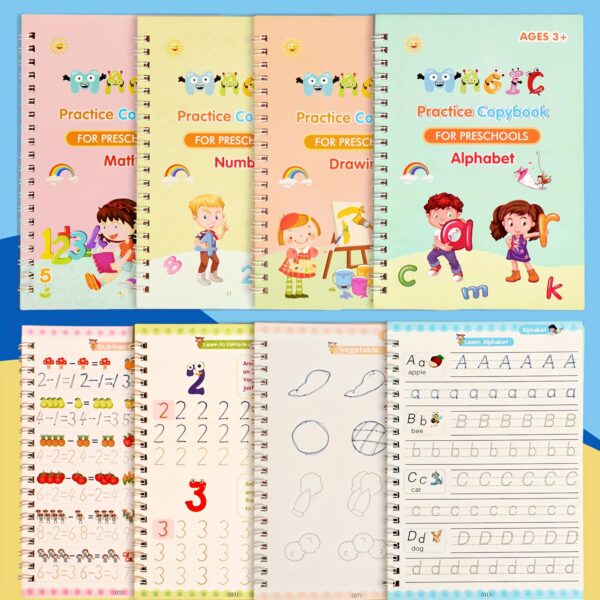 Magic Handwriting Practice Books for Kids – 4-Pack Reusable Calligraphy Copybooks with 3D Grooves – Includes Pen, 8 Refills & Grip – Traceable Alphabet, Numbers, Math & Drawing – Educational Gift for Ages 3-6 - Image 11