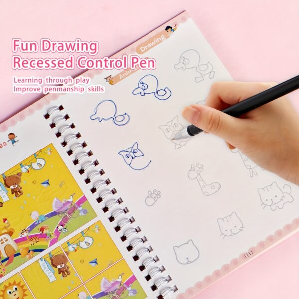 Magic Handwriting Practice Books for Kids – 4-Pack Reusable Calligraphy Copybooks with 3D Grooves – Includes Pen, 8 Refills & Grip – Traceable Alphabet, Numbers, Math & Drawing – Educational Gift for Ages 3-6 - Image 8