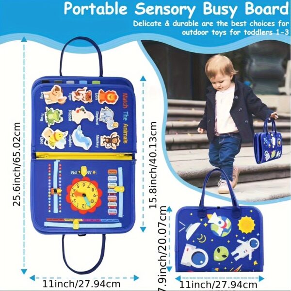 10-Page Blue Busy Board for Toddlers – Sensory Activity Book for Travel, Fine Motor Skill Development – Montessori Felt Toy for Airplane, Car, and On-the-Go Play – Educational, Portable, Child-Safe Design - Image 8