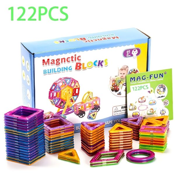 122pcs Magnetic Building Blocks for Kids – Large-Sized DIY STEM Educational Construction Set with Magnetic Tiles – Creative Learning Toy for Boys & Girls – Ideal Birthday, Halloween & Valentine’s Day Gift - Image 8