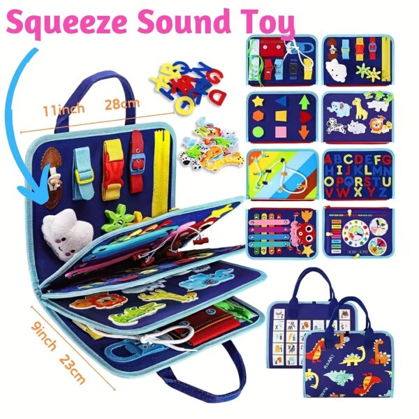 10-Page Blue Busy Board for Toddlers – Sensory Activity Book for Travel, Fine Motor Skill Development – Montessori Felt Toy for Airplane, Car, and On-the-Go Play – Educational, Portable, Child-Safe Design - Image 10