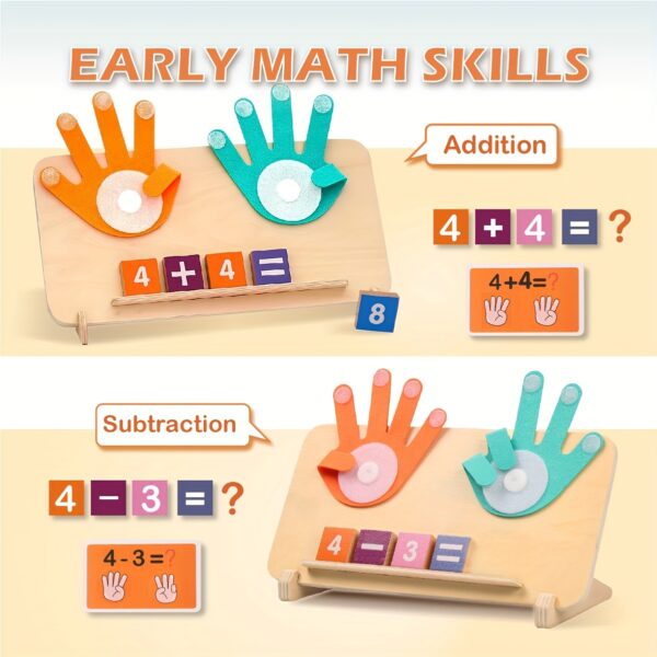 Recycled Wood Arithmetic Learning Board for Kids Ages 3+ – Montessori-Inspired Math Toy with Number Blocks, Operation Cards & Storage – Natural Wooden Addition & Subtraction Educational Tool - Image 3