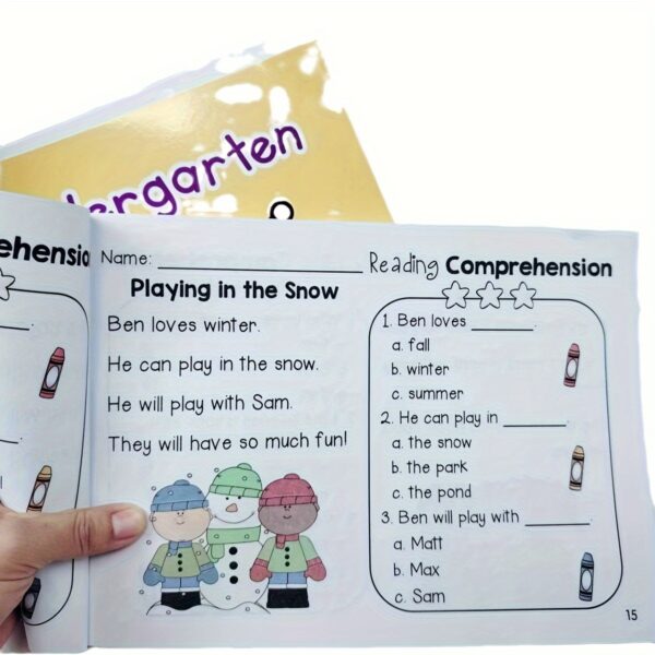 Kindergarten Reading Comprehension Workbook – 120 Educational Passages with Photos & Questions – Literacy Skills Practice Book for Early Readers – Ages 4-6 – Black, White, Yellow Cover - Image 4