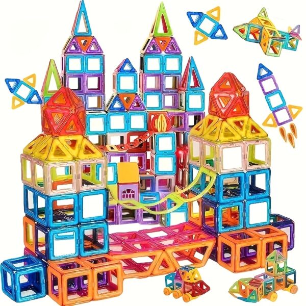 122pcs Magnetic Building Blocks for Kids – Large-Sized DIY STEM Educational Construction Set with Magnetic Tiles – Creative Learning Toy for Boys & Girls – Ideal Birthday, Halloween & Valentine’s Day Gift - Image 5