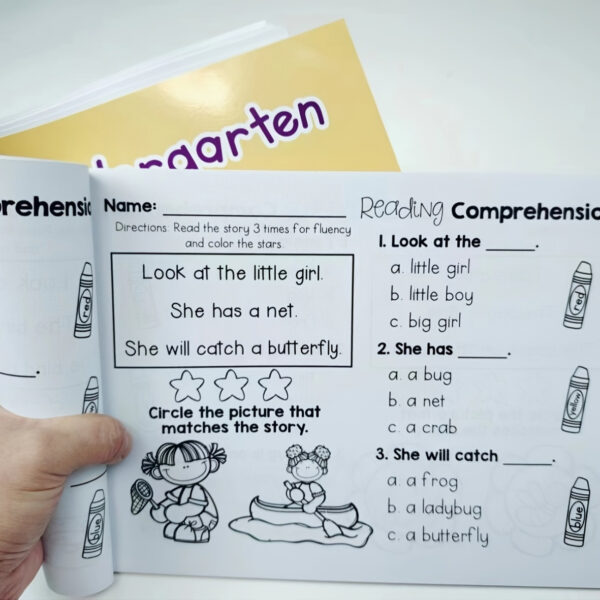 Kindergarten Reading Comprehension Workbook – 120 Educational Passages with Photos & Questions – Literacy Skills Practice Book for Early Readers – Ages 4-6 – Black, White, Yellow Cover - Image 5