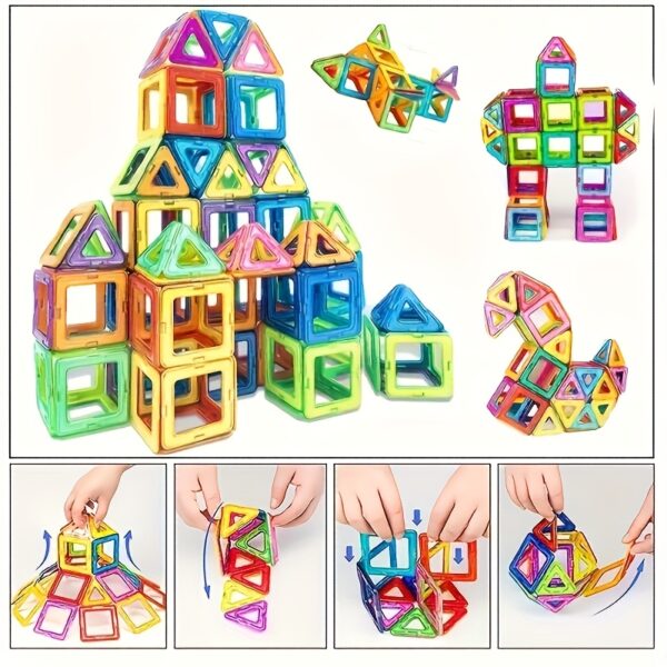 122pcs Magnetic Building Blocks for Kids – Large-Sized DIY STEM Educational Construction Set with Magnetic Tiles – Creative Learning Toy for Boys & Girls – Ideal Birthday, Halloween & Valentine’s Day Gift - Image 6