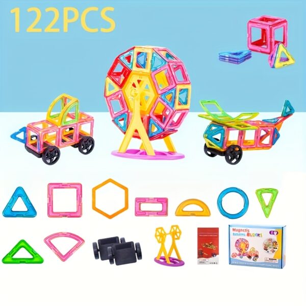 122pcs Magnetic Building Blocks for Kids – Large-Sized DIY STEM Educational Construction Set with Magnetic Tiles – Creative Learning Toy for Boys & Girls – Ideal Birthday, Halloween & Valentine’s Day Gift - Image 7